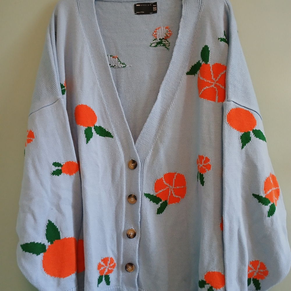 Blue With Orange Fruit Women Sweater
